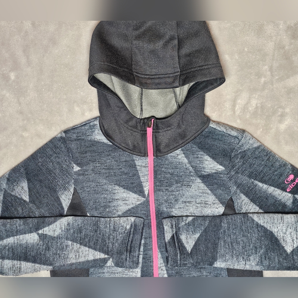 Eider Thick Full Zip Fleece‎ Jacket Size 8 Gray Geometric Shapes Zip Pockets.